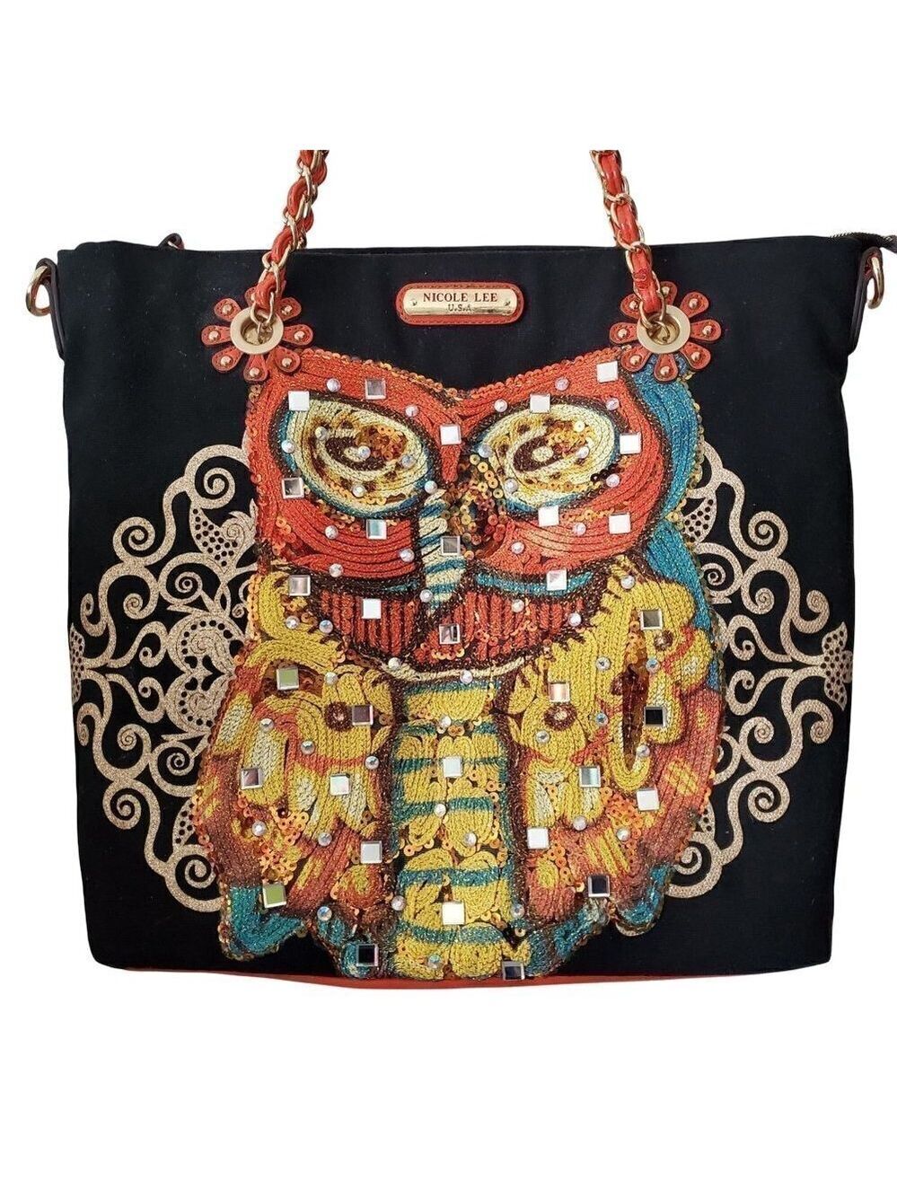 NICOLE Lee USA Rare Embellished Owl Large Crossbody Strap Shoulder Bag Purse